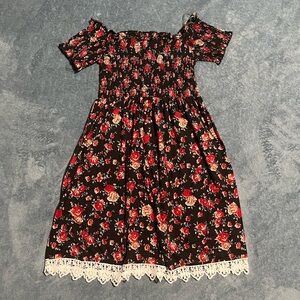 Floral Off-the-Shoulder Dress with Lace Trim